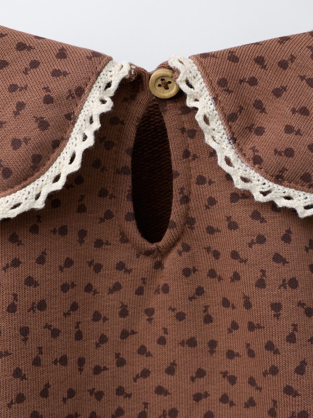 Zara Printed Sweatshirt and Pants Lace Trim Brown - Peter Pan Collar Size 6 - Picture 2 of 10